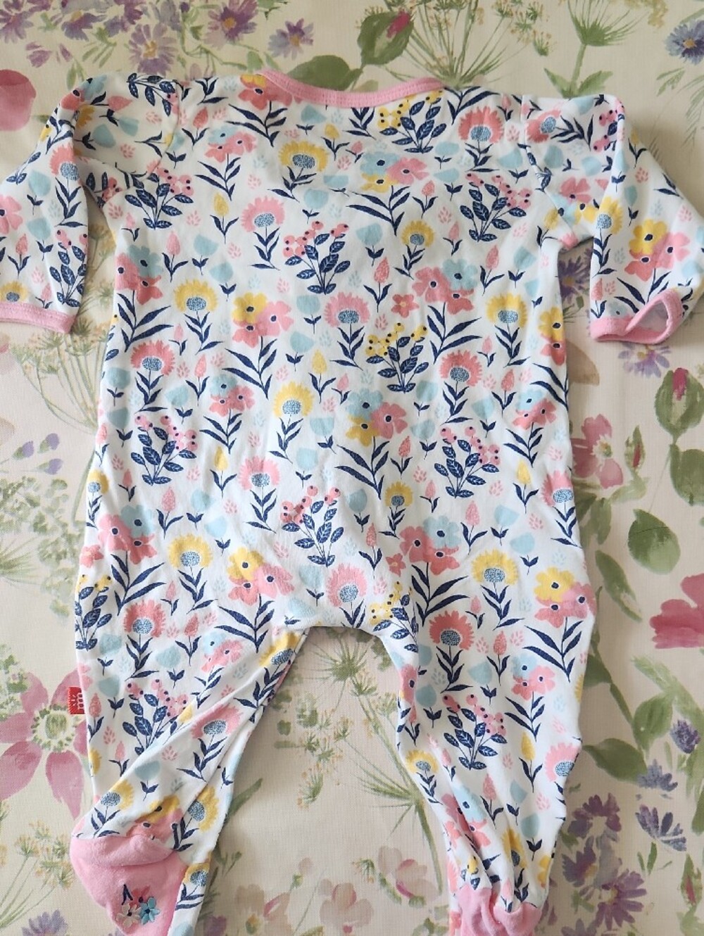 Magnetic Me Floral & Rust Ruffle Footed One-Piece Set - Picture 12 of 13